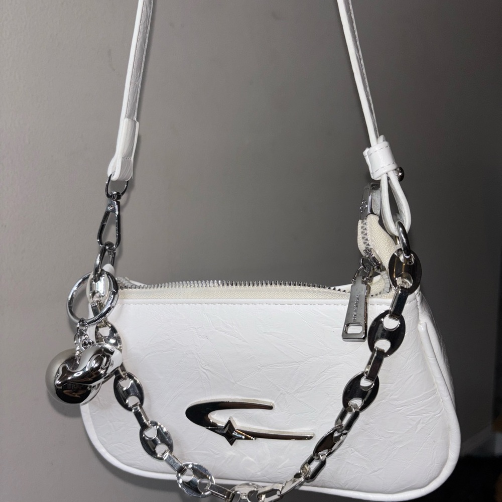 Chic White Mini Bag with Silver Accents